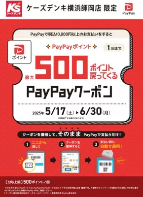 大子町でのケーズデンキのカタログ | PayPayクーポン | 2025-05-17T00:00:00.000Z - 2025-06-30T00:00:00.000Z
